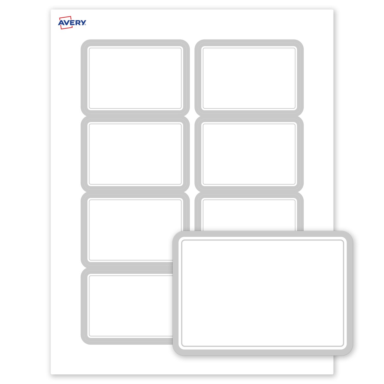 Avery Printable Adhesive Name Tags, 2-1/3" x 3-3/8", Matte White, Pre-printed Silver Mirror Metallic Design, Laser & Inkjet Compatible, 160 Name Badges Total, Great for Weddings & Events